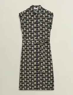 Geometric Belted Midi Shirt Dress