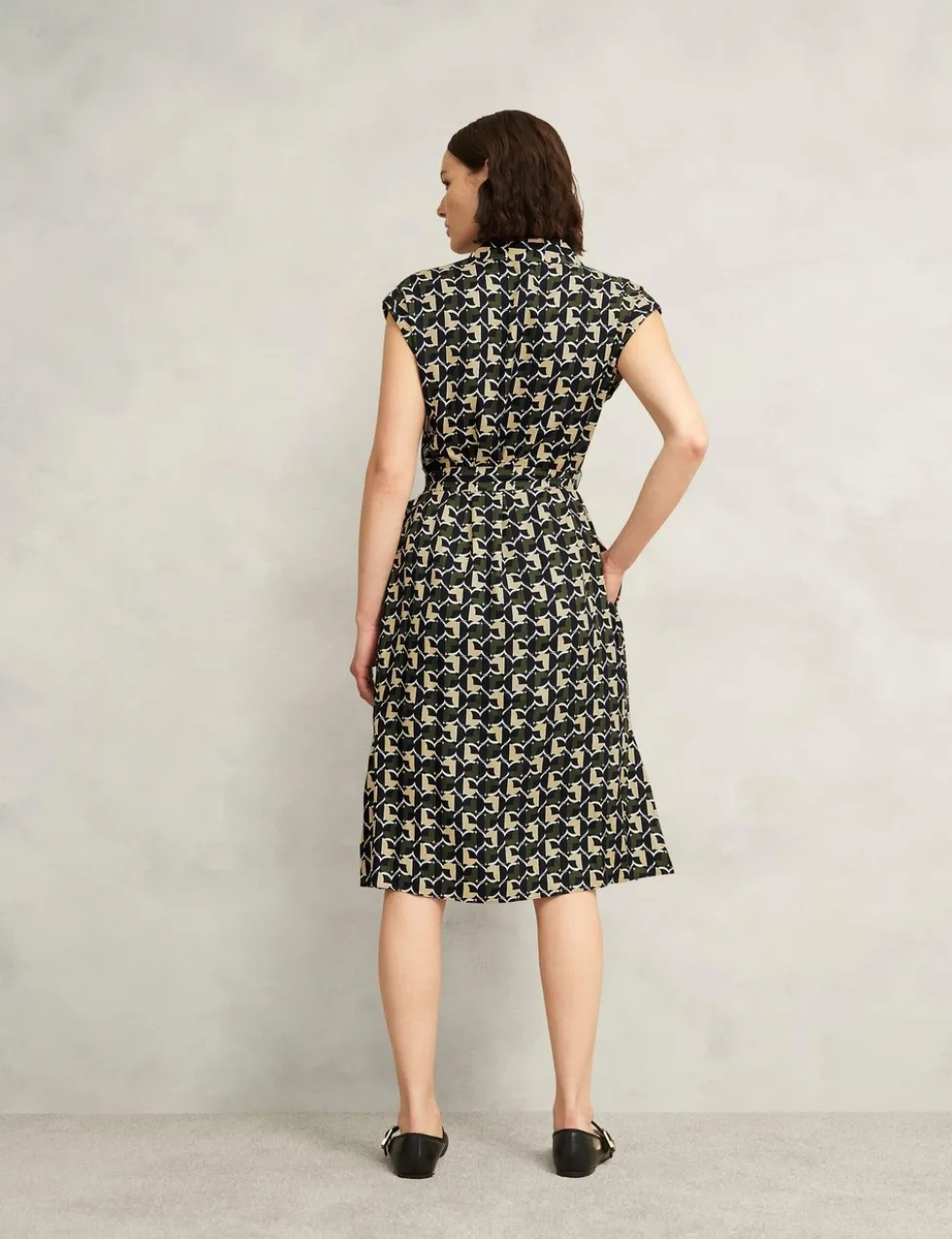 Geometric Belted Midi Shirt Dress