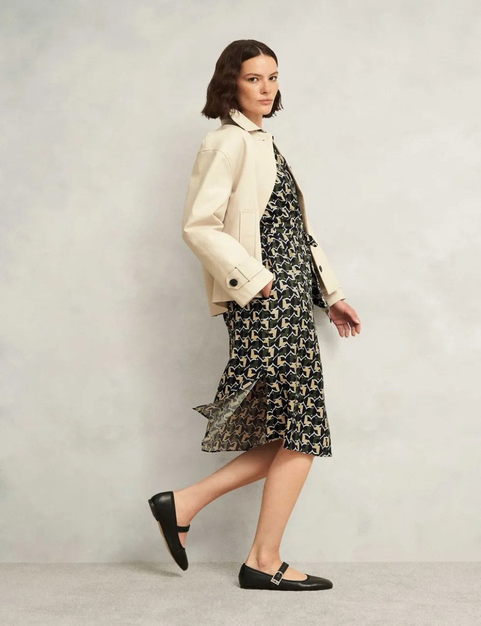 Geometric Belted Midi Shirt Dress