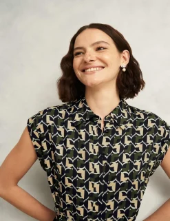 Geometric Belted Midi Shirt Dress