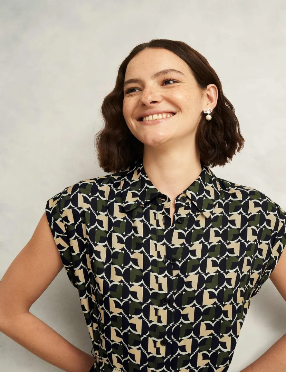Geometric Belted Midi Shirt Dress
