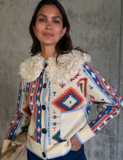 Geometric Crew Neck Button Through Cardigan
