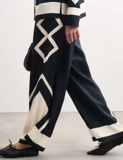 Geometric Jacquard Wide Leg Trousers