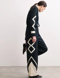 Geometric Jacquard Wide Leg Trousers