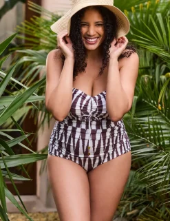 Geometric Padded Ruched Bandeau Swimsuit