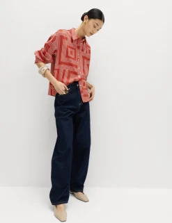 Geometric Print Collared Shirt
