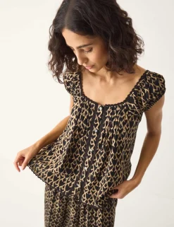 Geometric Square Neck Button Through Top