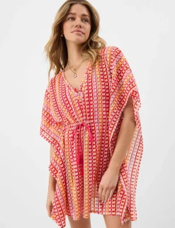 Geometric Striped V-Neck Mini Relaxed Kaftan