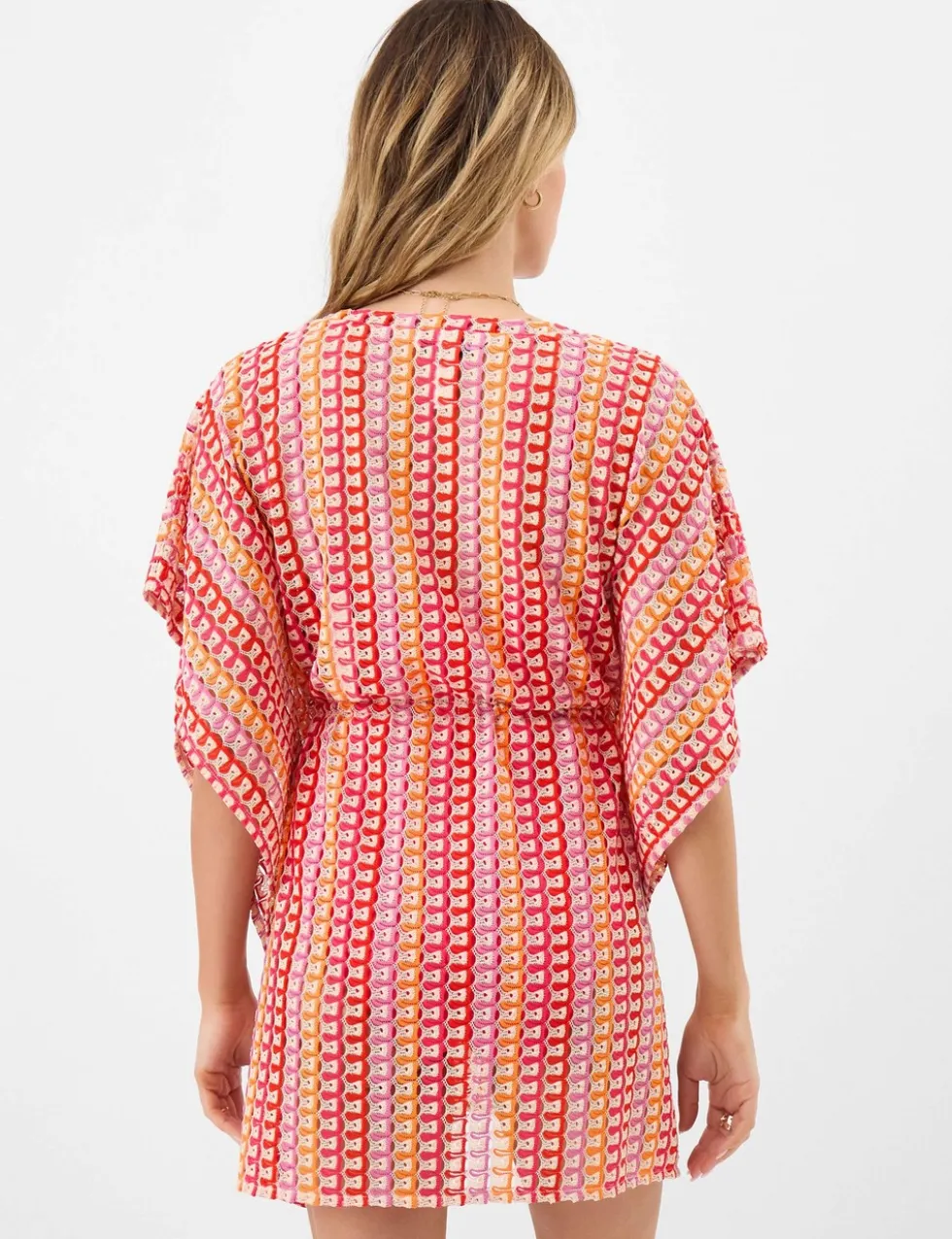 Geometric Striped V-Neck Mini Relaxed Kaftan