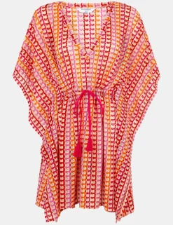 Geometric Striped V-Neck Mini Relaxed Kaftan