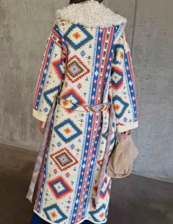 Geometric Tie Front Maxi Coatigan