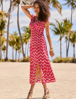 Geometric V-Neck Midi Waisted Dress