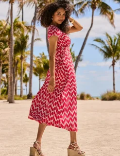 Geometric V-Neck Midi Waisted Dress