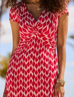 Geometric V-Neck Midi Waisted Dress