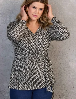 Geometric V-Neck Side Tie Tunic