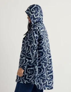 Geometric Waterproof Hooded Packaway Raincoat