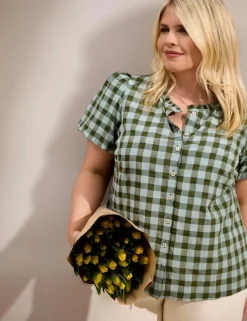 Gingham Button Through Blouse with Cotton