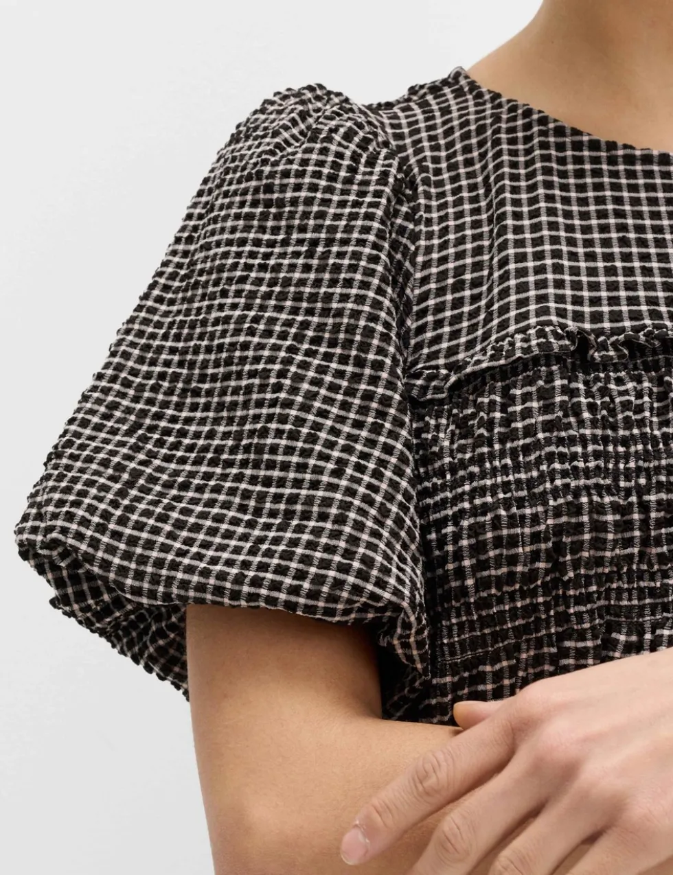 Gingham Puff Sleeve Midi Waisted Dress