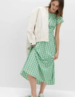 Gingham Puff Sleeve Midi Waisted Dress