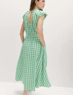Gingham Puff Sleeve Midi Waisted Dress