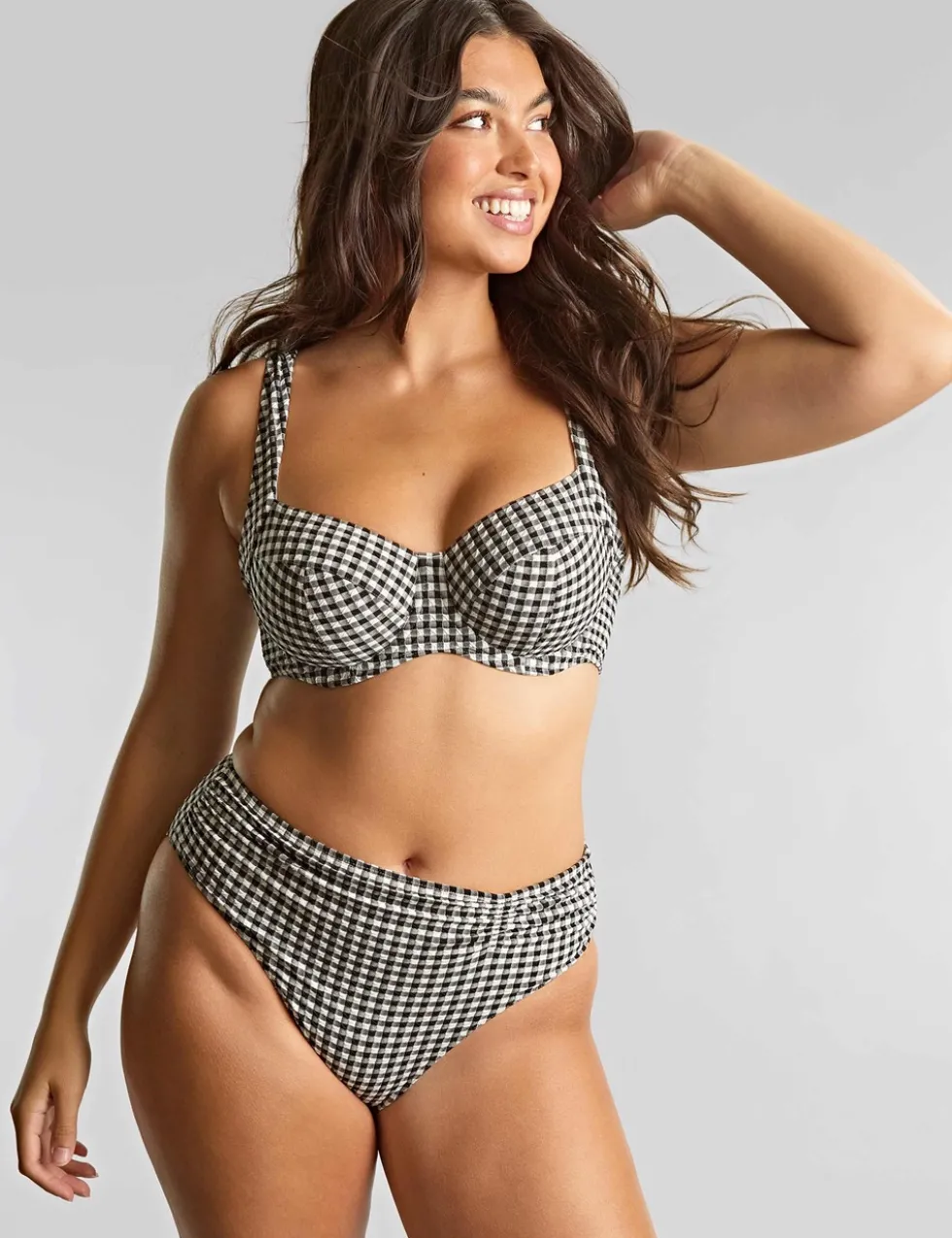 Gingham Textured Ruched Bikini Bottoms