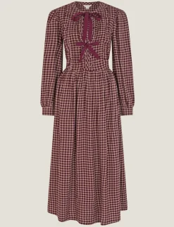 Gingham Tie Neck Midi Skater Dress