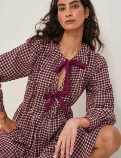 Gingham Tie Neck Midi Skater Dress