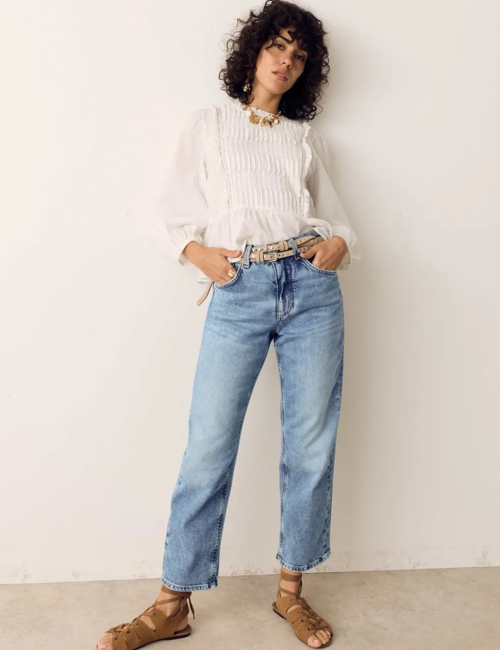 Girlfriend Mid Rise Turn Up Jeans with Lyocell