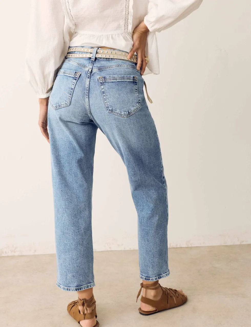 Girlfriend Mid Rise Turn Up Jeans with Lyocell