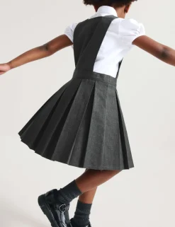 Girls' Pleated Bib School Pinafore (2-12 Yrs)