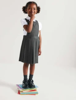 Girls' Pleated Bib School Pinafore (2-12 Yrs)