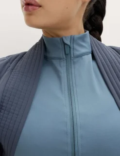 Go Balance Rib Panel Zip Up Fitted Top