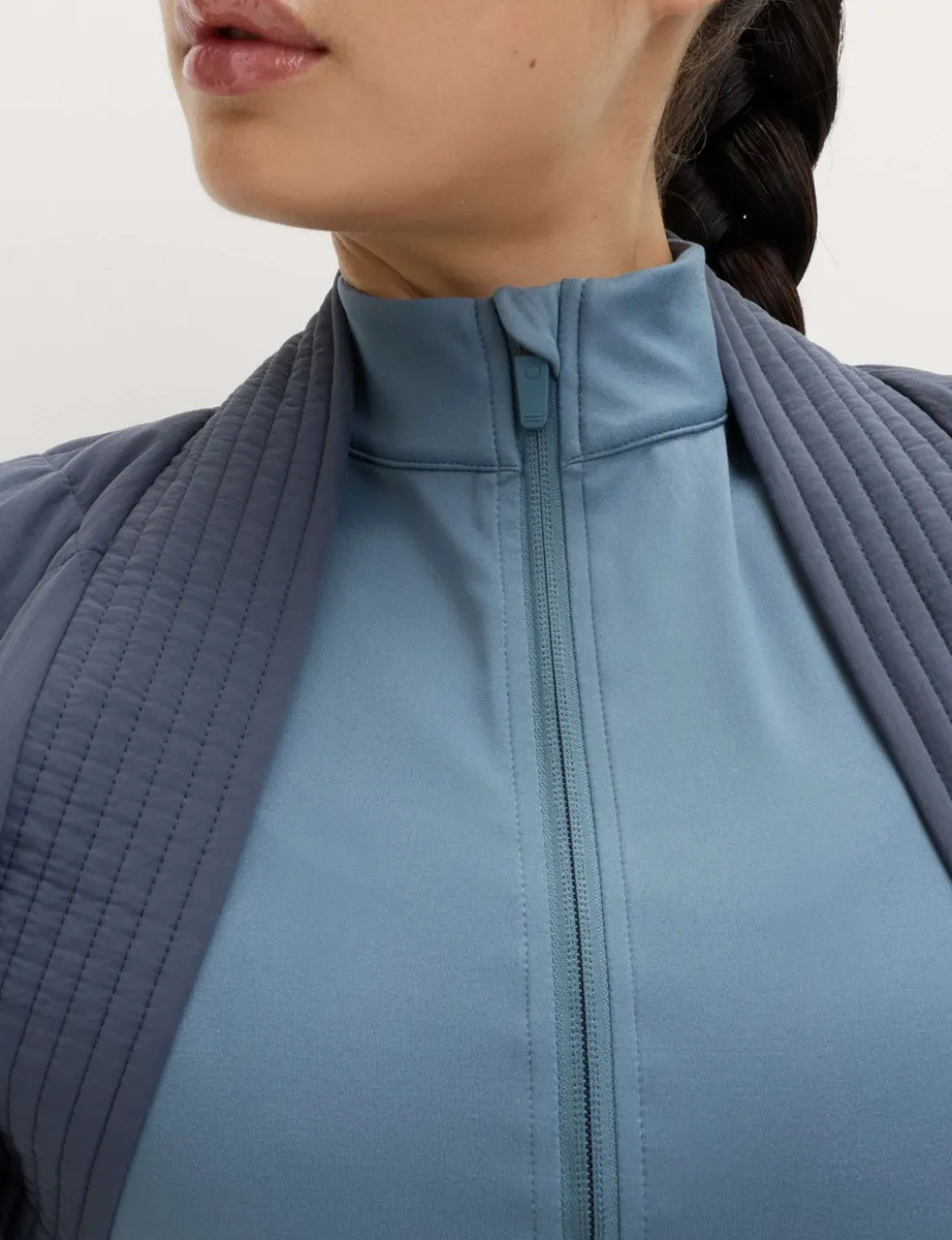 Go Balance Rib Panel Zip Up Fitted Top
