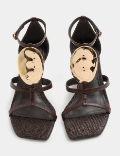 Gold Trim Detail Strappy Wedge Sandals