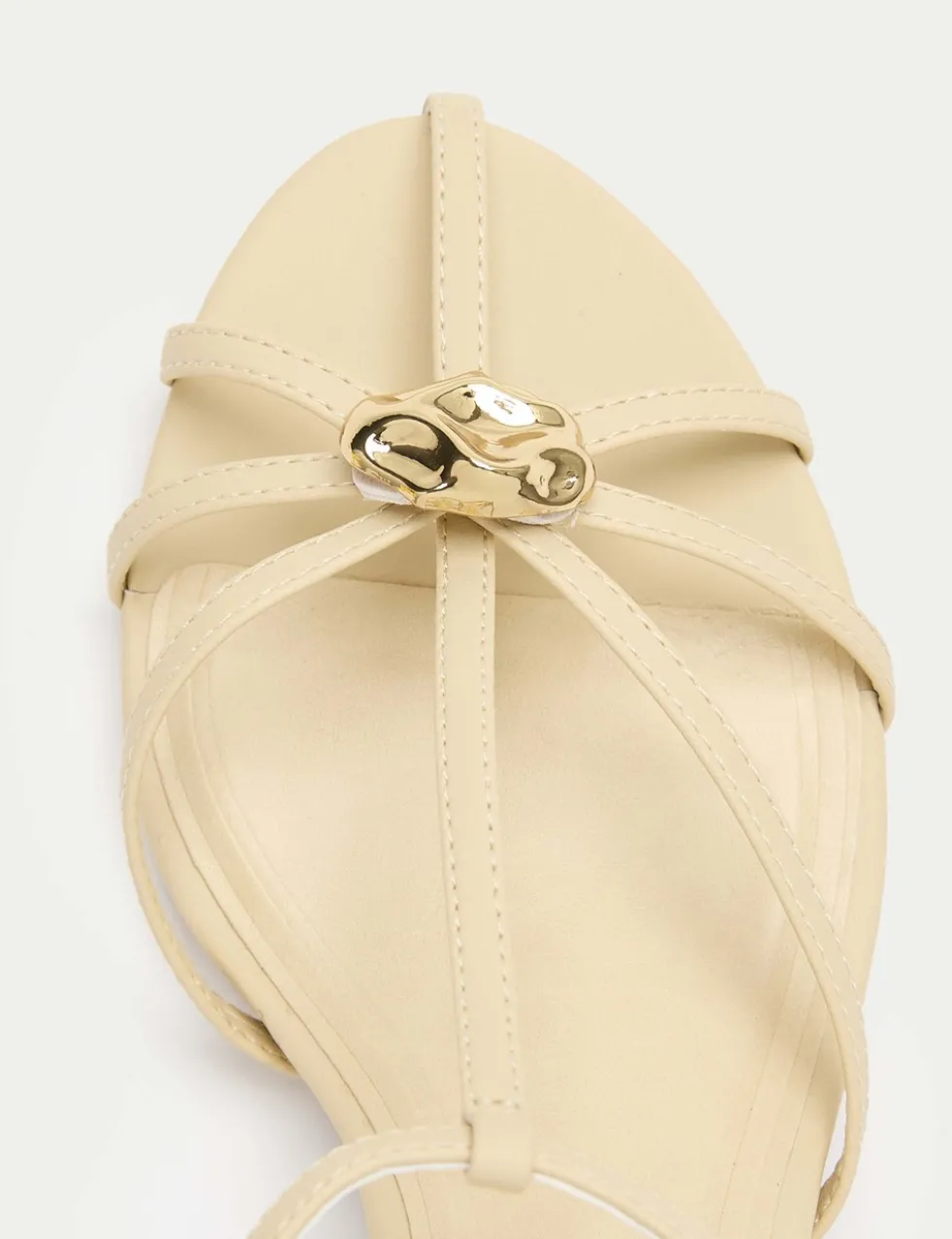 Gold Trim Strappy Kitten Heel Sandals