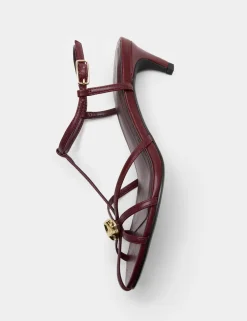 Gold Trim Strappy Kitten Heel Sandals