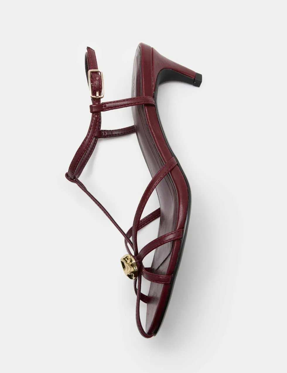 Gold Trim Strappy Kitten Heel Sandals