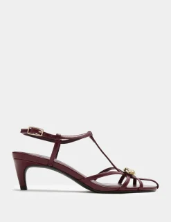 Gold Trim Strappy Kitten Heel Sandals