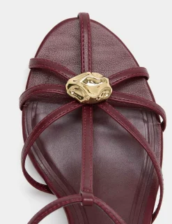 Gold Trim Strappy Kitten Heel Sandals