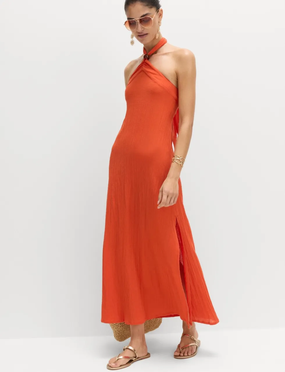 Halter Neck Bead Detail Maxi Beach Dress
