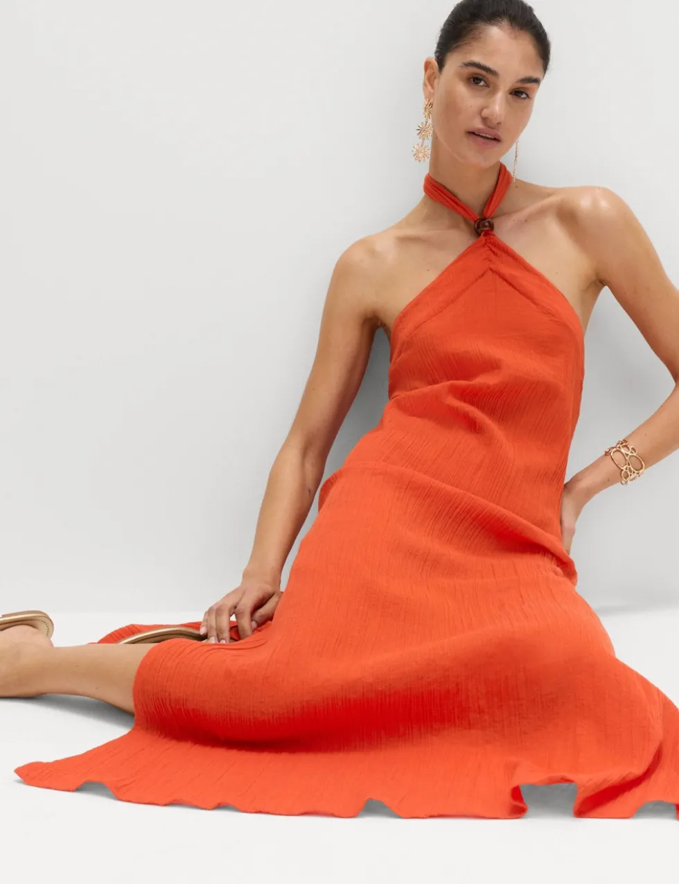 Halter Neck Bead Detail Maxi Beach Dress