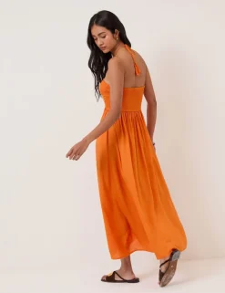 Halter Neck Midaxi Beach Dress with Linen