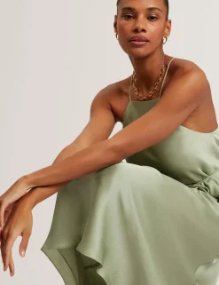 Halter Neck Tie Waist Midi Slip Dress