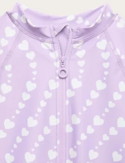 Heart Print Long Sleeve Swimsuit (6-16 Yrs)