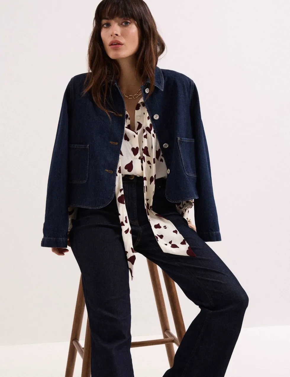 Heart Print Tie Neck Blouse
