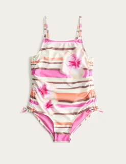 Hibiscus Print Striped Swimsuit (6-16 Yrs)
