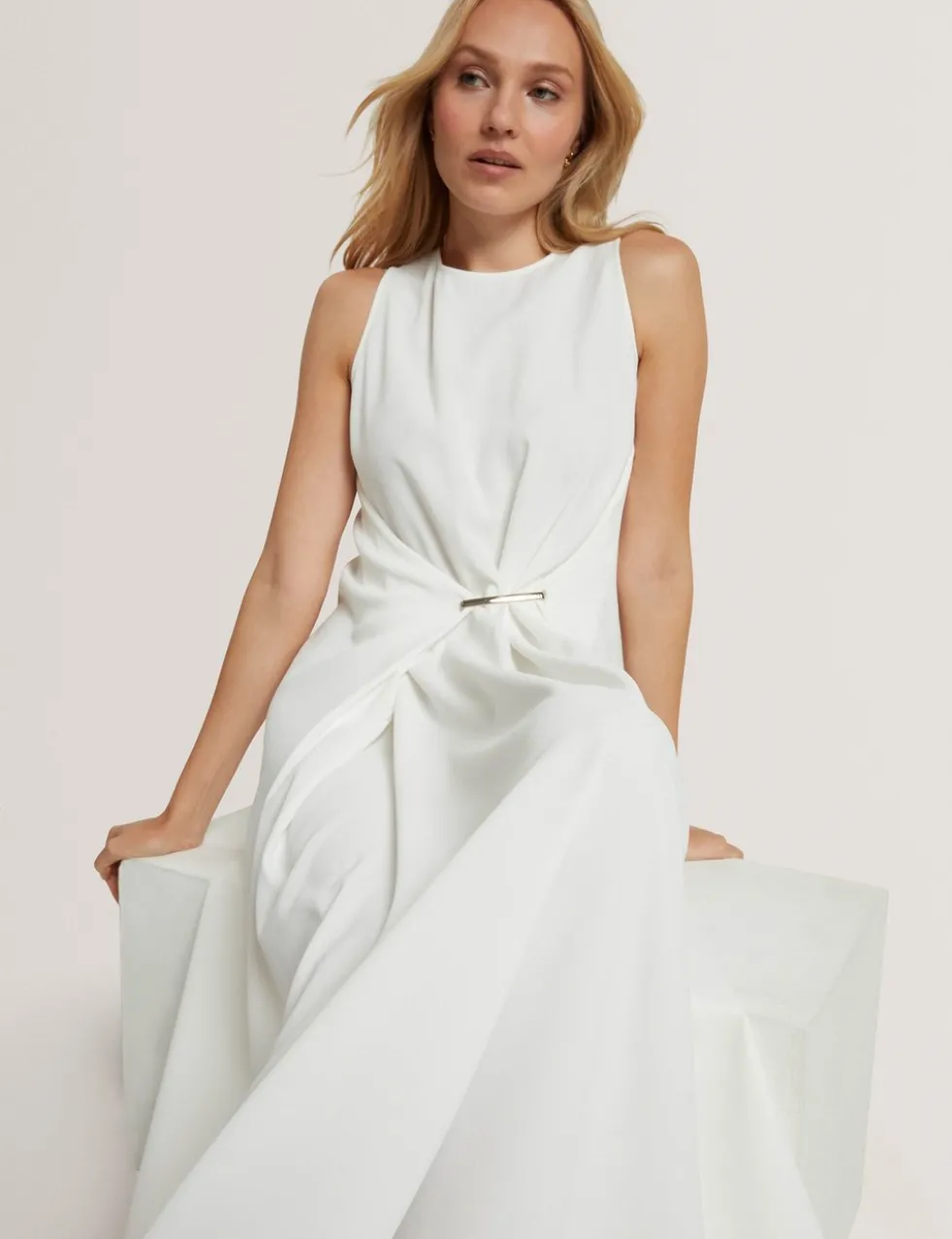 High Neck Bar Detail Midi Dress