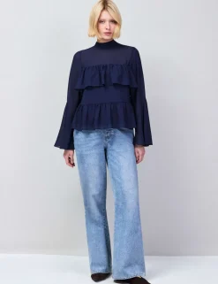 High Neck Frill Detail Blouse