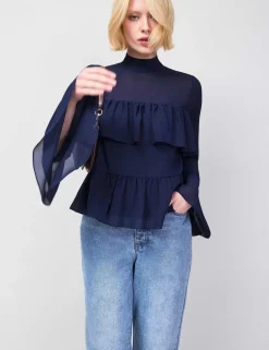 High Neck Frill Detail Blouse
