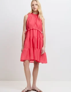 High Neck Ruffle Midi Tiered Dress